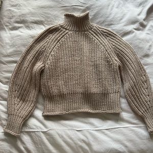 Oatmeal Turtleneck Cropped Sweater
